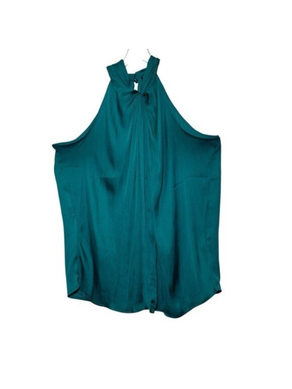 Torrid 1 / 1X Satin Knot Front High Neck Tank Top Sleeveless Emerald Green